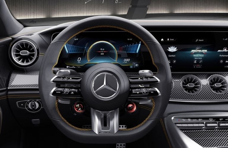 Mercedes-AMG GT interior showcasing the high-performance dashboard design and luxurious features.