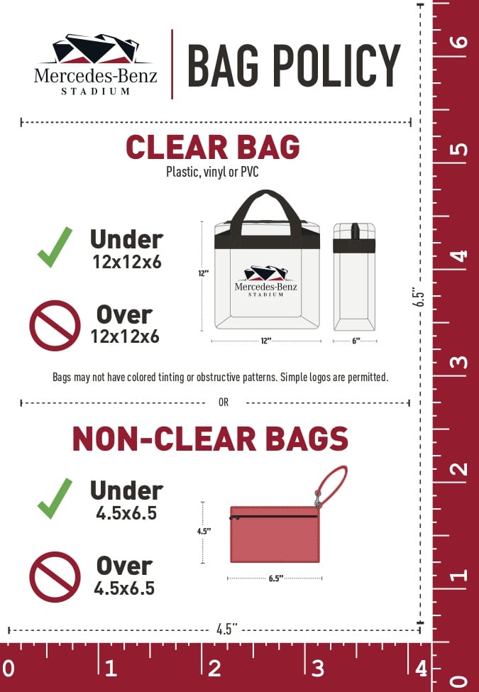 Mercedes-Benz Stadium Clear Bag Policy Graphic: Permitted and Prohibited Bags Sizes and Types