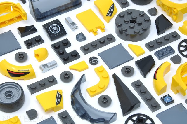 a range of yellow, black and grey lego pieces