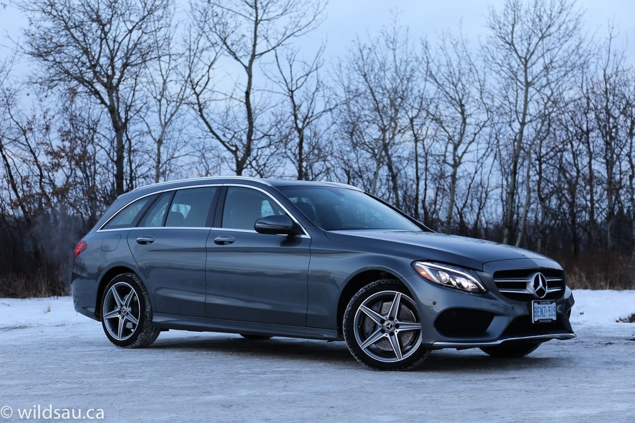 Sleek front quarter view of the 2018 Mercedes C300 Wagon showcasing its elegant design