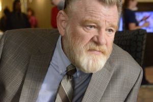 Close-up of Brendan Gleeson as Detective Bill Hodges, looking thoughtful and determined.