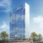 Exterior daytime rendering of Signia by Hilton Atlanta, showcasing its modern architecture and surrounding cityscape