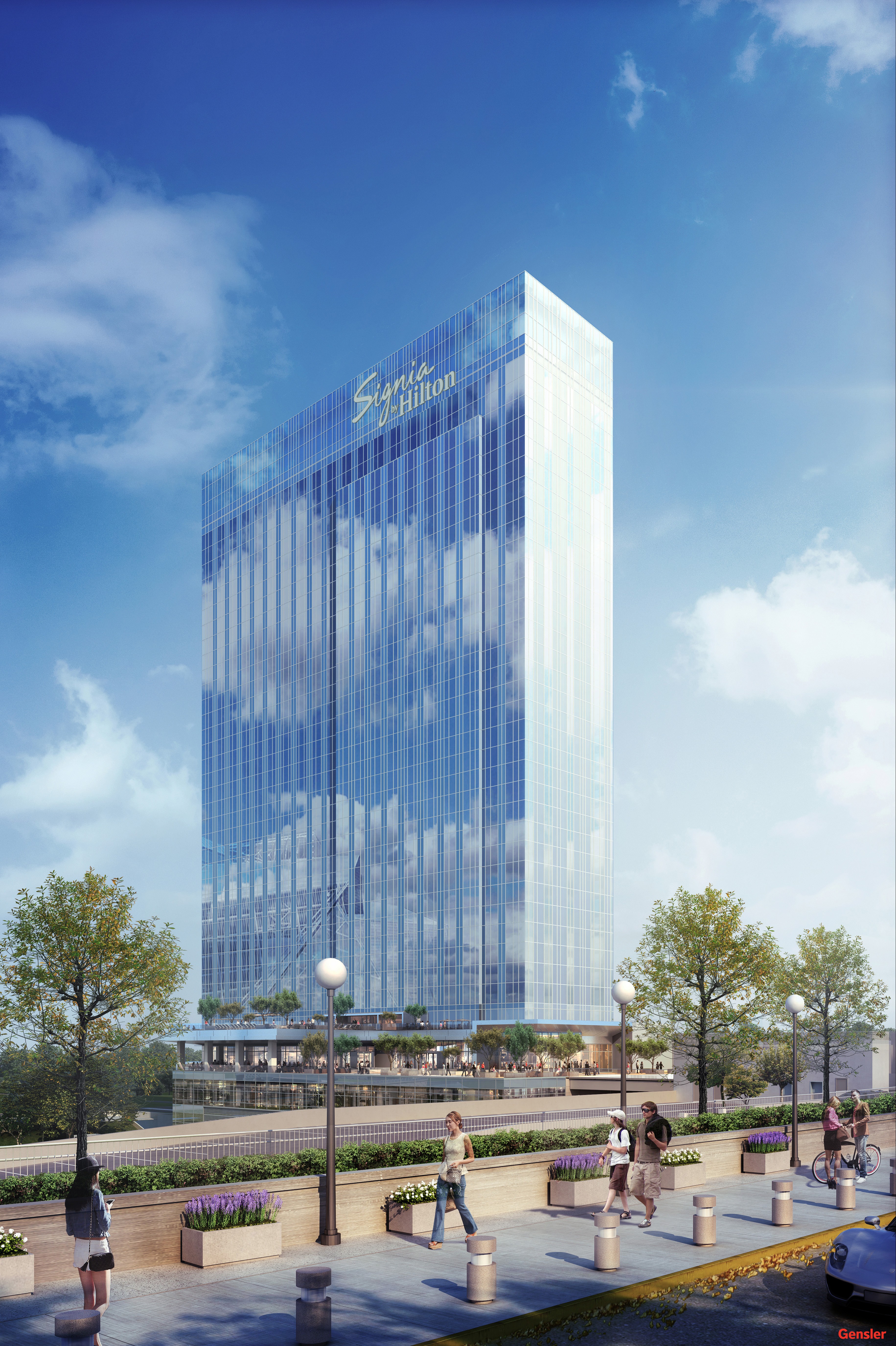 Exterior daytime rendering of Signia by Hilton Atlanta, showcasing its modern architecture and surrounding cityscape