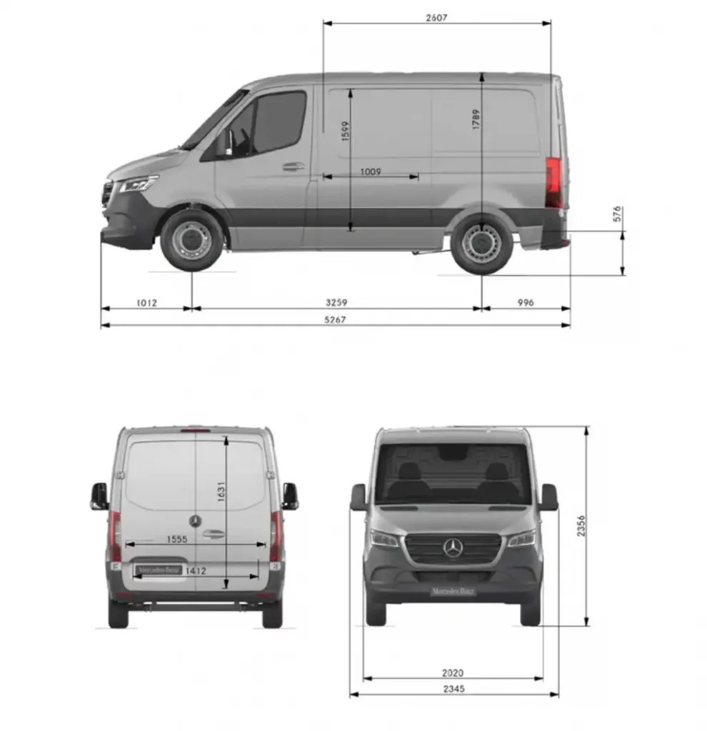 Mercedes-Benz Sprinter L1H1 dimensions diagram