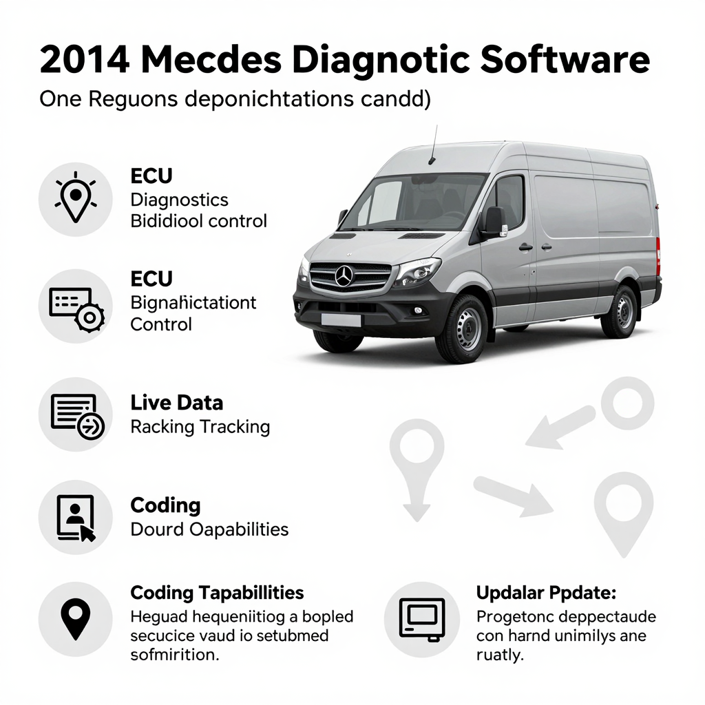 Infographic summarizing key features of 2014 Mercedes Sprinter diagnostic software