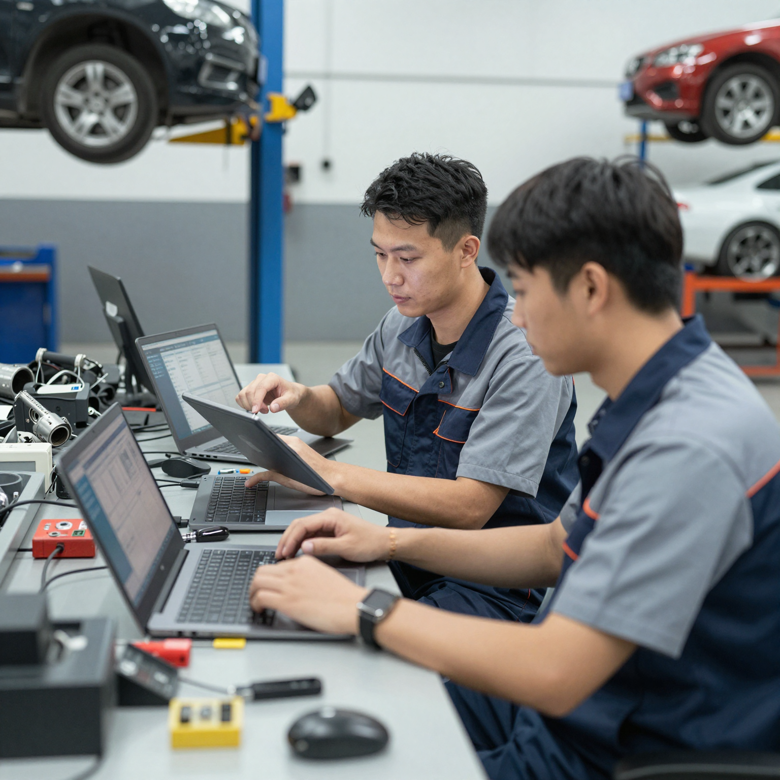 Automotive Technicians Using Diagnostic Software
