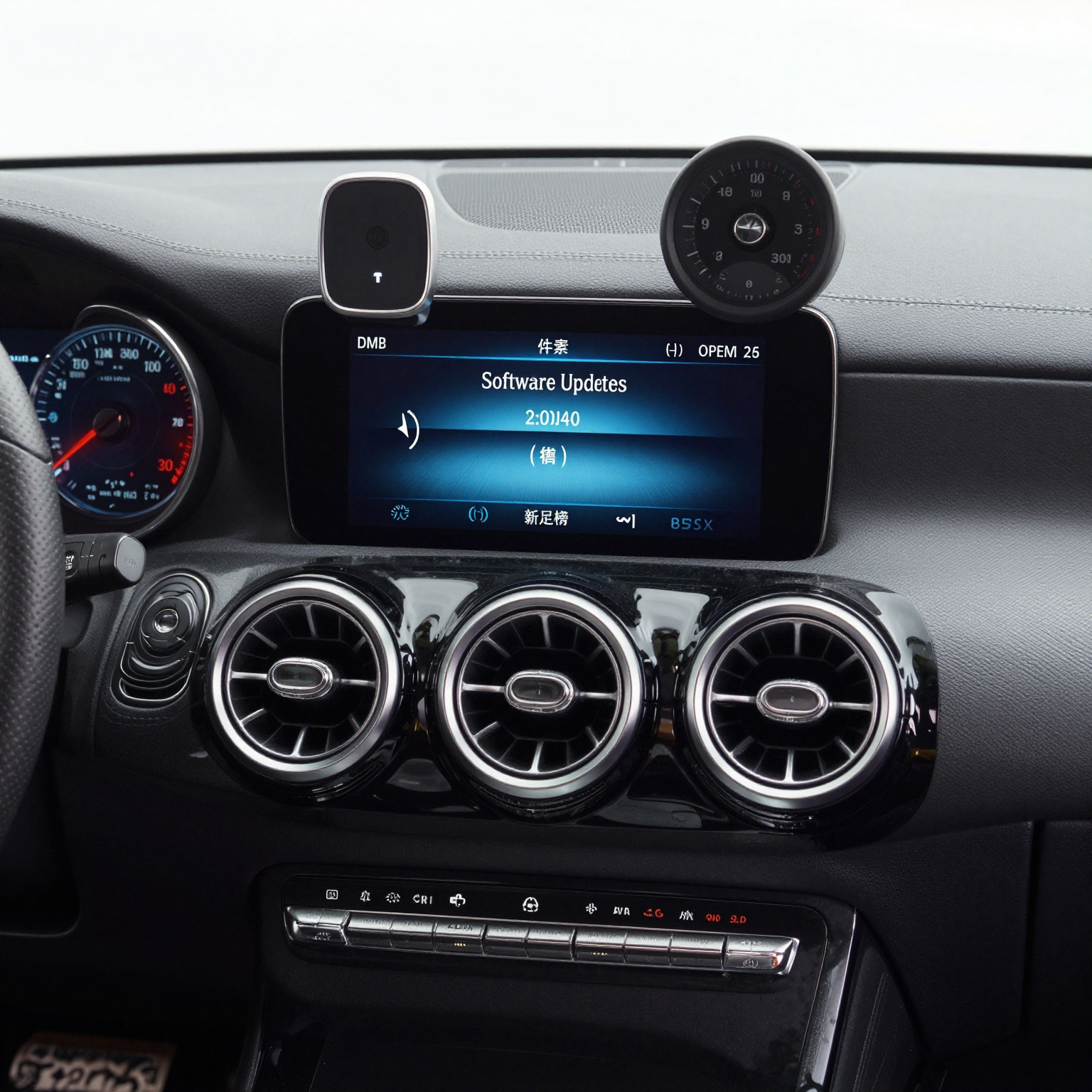 Mercedes Benz A-Class dashboard highlighting software updates notification area