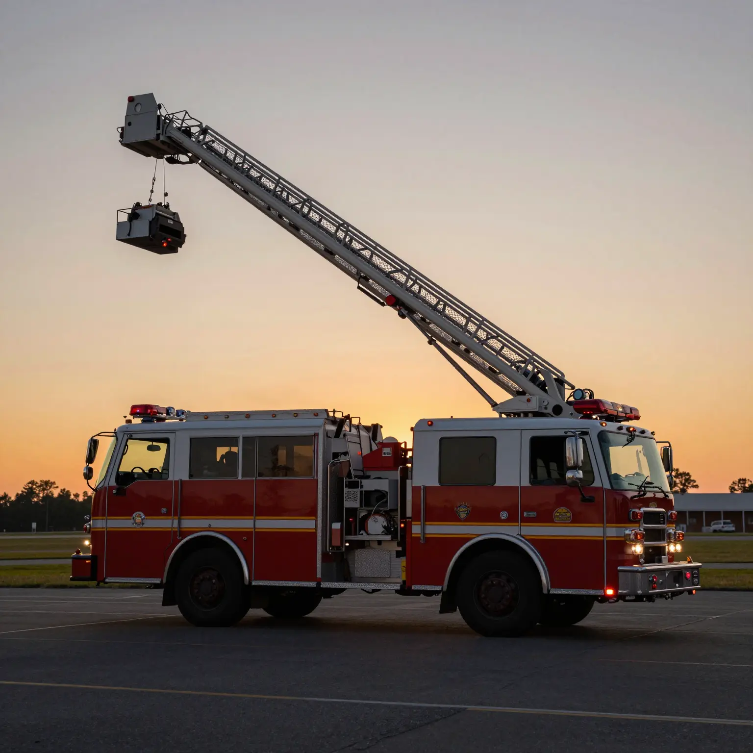 Fire Truck Ladder Against Sunset Sky
