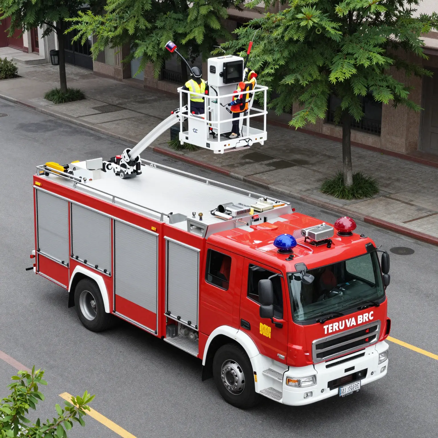 Aerial Platform Fire Truck in Action