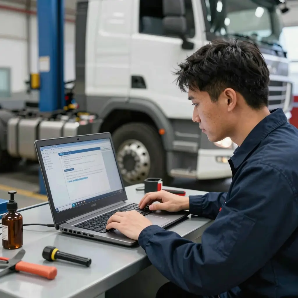 Automotive Technician Using Diagnostic Software