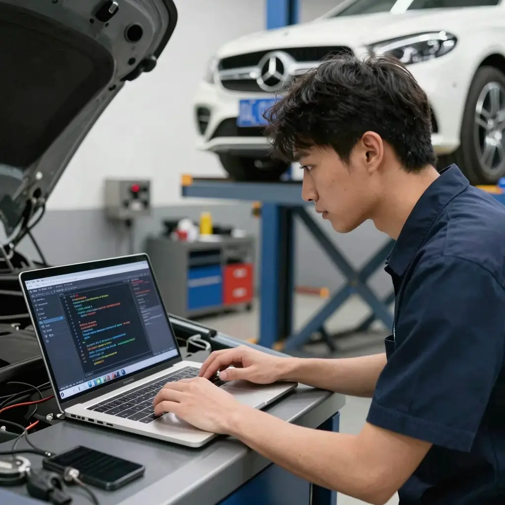 Automotive Technician Using Coding Software
